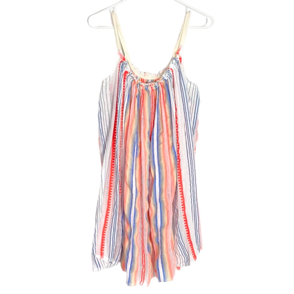 Lemlem x Liya Kebede Eshal Swing Cotton Beach Dress Striped Blue Orange XS Small
